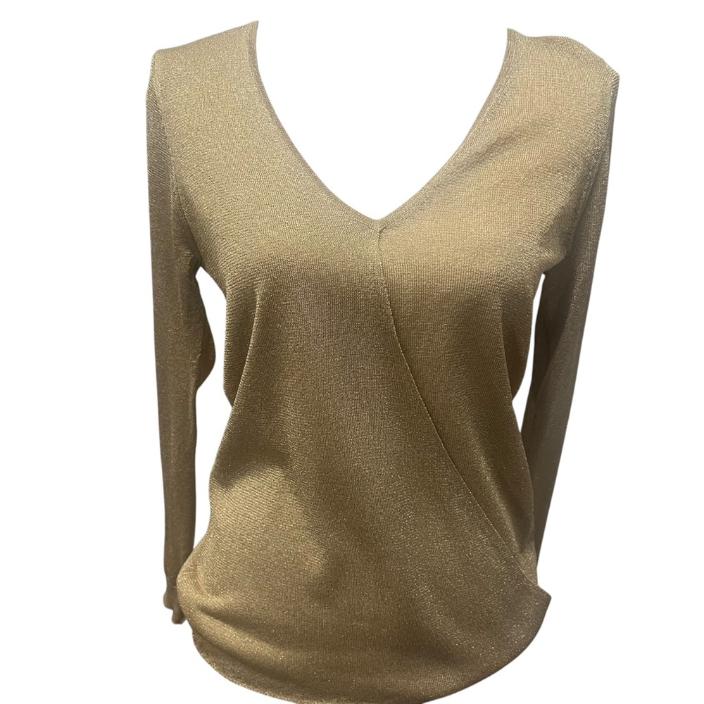 Gold V-Neck Long Sleeve Top